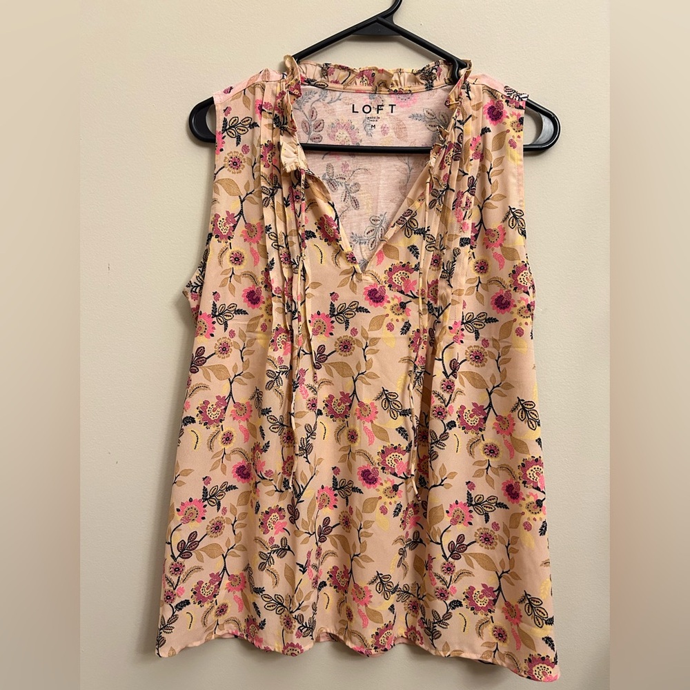 LOFT Floral Sleeveless Top - Pink and Cream